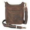 A distressed buffalo leather Concealed Carry Mail Pouch Purse featuring RFID protection, white stitching, an external front pocket, and adjustable strap with metal hardware—a timeless, stylish crossbody accessory.
